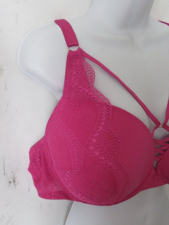 Torrid Curve Bra 46D Pink Push Up Plunge Underwire Plus Size Strappy - Picture 4 of 7